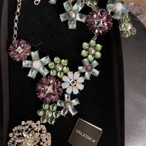 Purple and Green Floral Necklace with Intricate Design